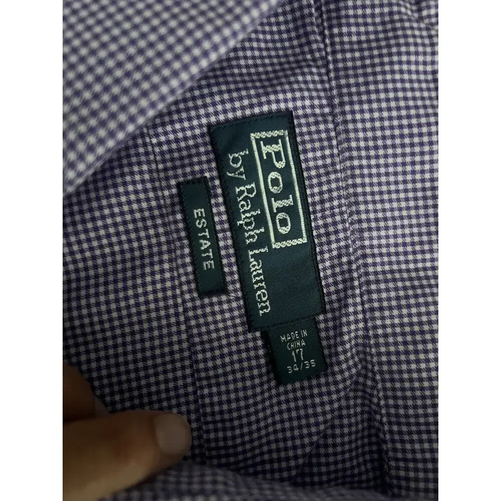 Ralph Lauren Long Sleeve Shirt Men’s Size 17 34/35 Purple Gingham Button Down